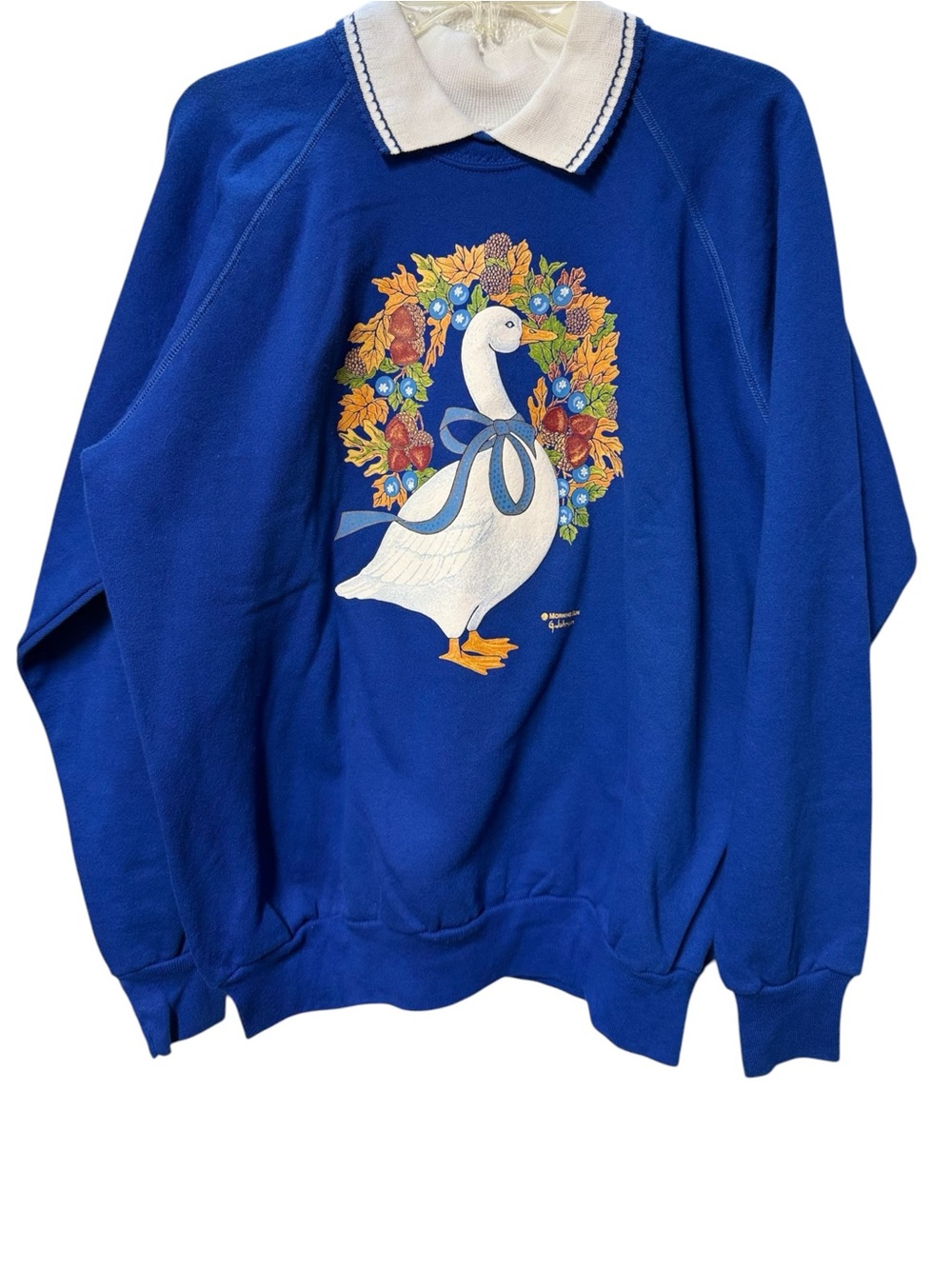 VTG Blue Goose Graphic Sweatshirt with White Collar Sz XL